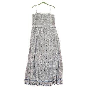 Roller Rabbit Women’s Naolin Fish Border Briar Dress Large Smocked Blue White